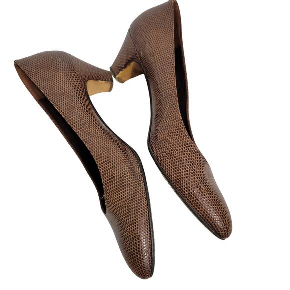 Vintage Bottega Veneta Heels Brown Pump Snakeskin Embossed Leather 8.5 AA Narrow - Picture 7 of 15